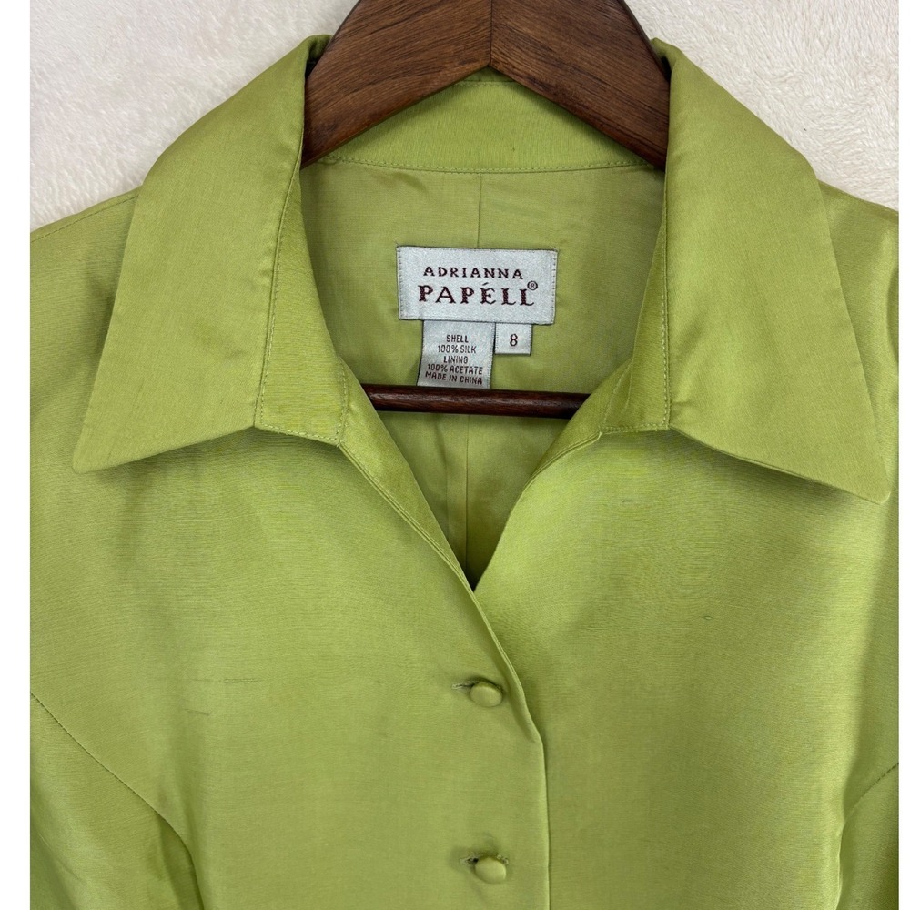ADRIANNA PAPELL 100% SILK Green Blazer Vintage Top Womens 8 Office Work Y2K 90s - Picture 6 of 8